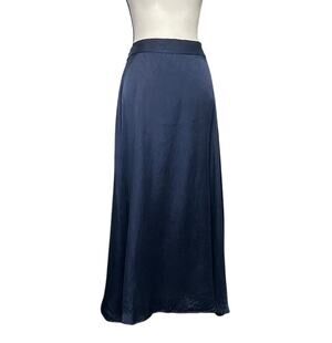 Amour Vert Navy Blue Cupro Silky Satin Maxi Skirt Size Large Elastic Waist